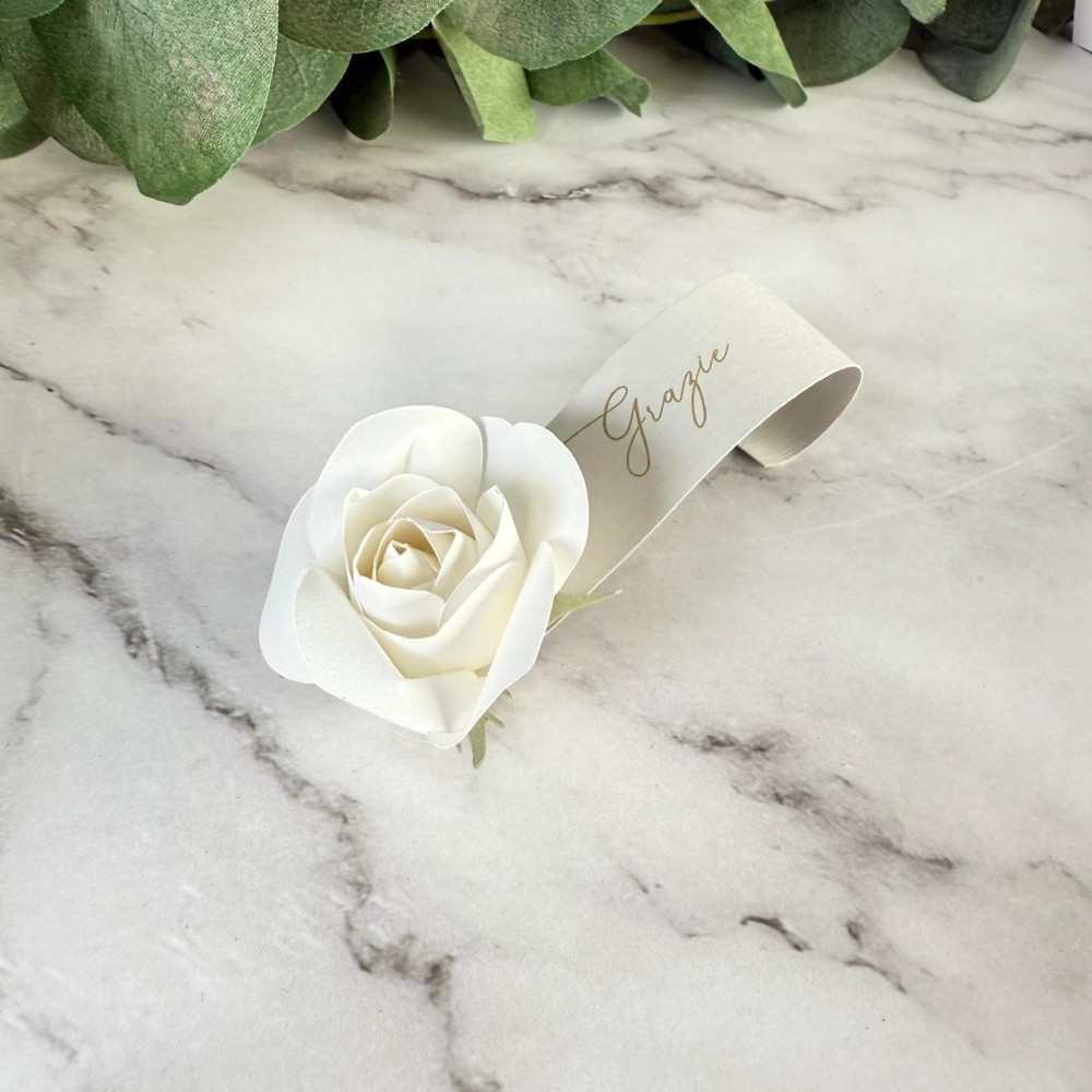 Segnaposto Rosa “Grazie” – Eleganza per il Matrimonio
